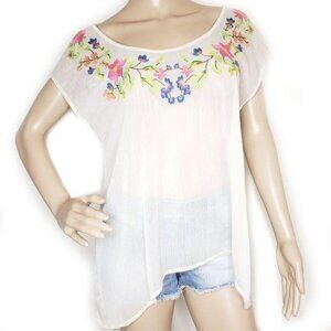 Lauren Conrad Sheer Floral Embroidered Blouse Top For Women Size S White boho